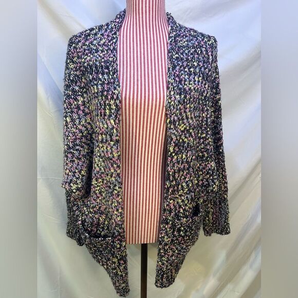 Colorful Boho Cardigan Sweater Black Neon Popcorn Knit Dopamine Hayden Sz S / M - Picture 1 of 13